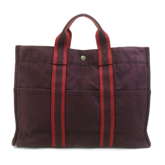 Hermes HERMES Fourre-Tout MM Canvas Handbag Bordeaux Men's & Women's Free ...